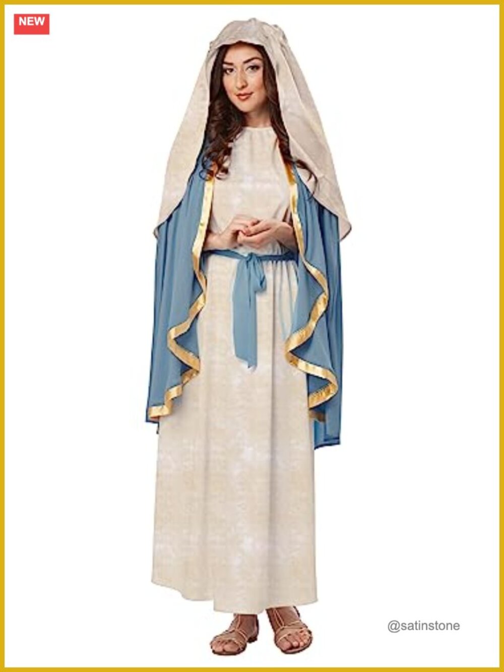 Adult Virgin Mary Costume Dress with Attached Cape and Headpiece